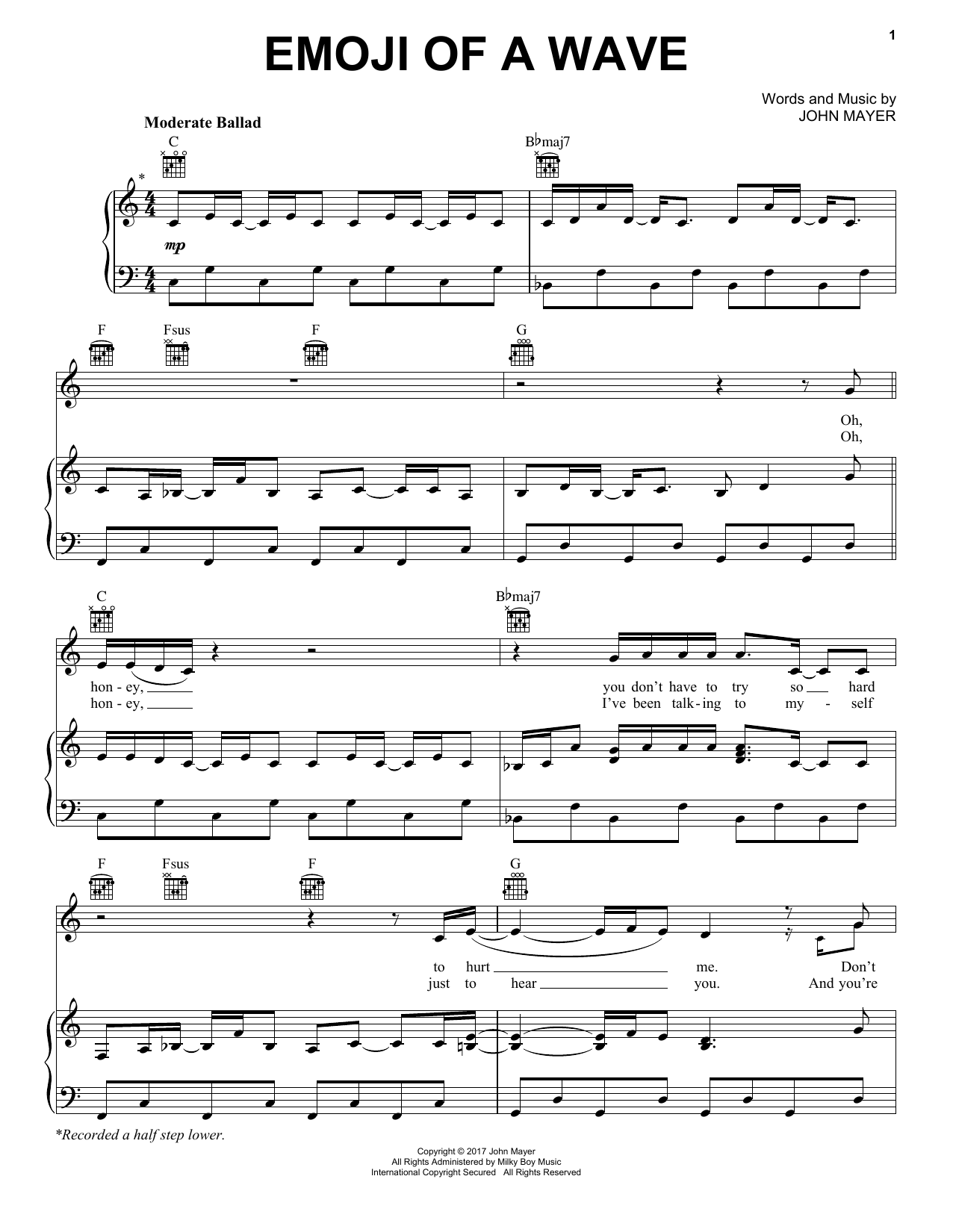 Download John Mayer Emoji Of A Wave Sheet Music