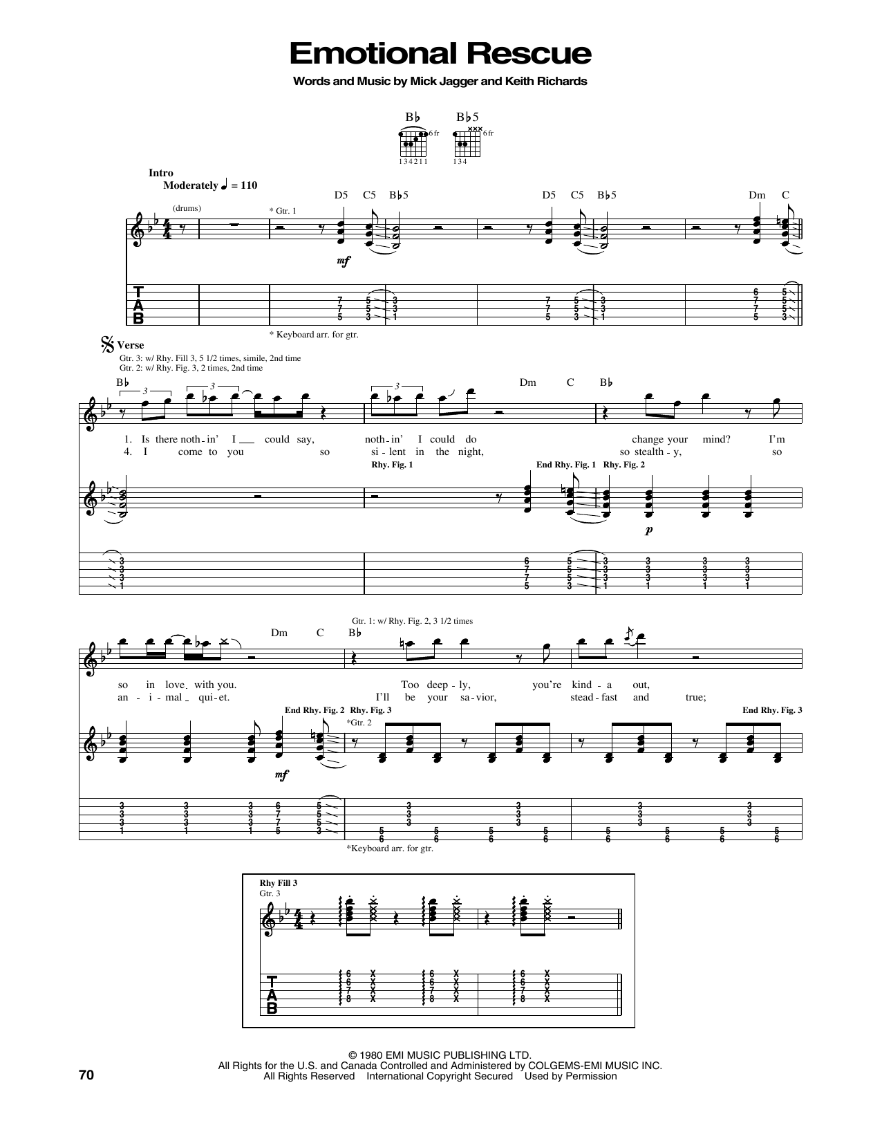 Download The Rolling Stones Emotional Rescue Sheet Music
