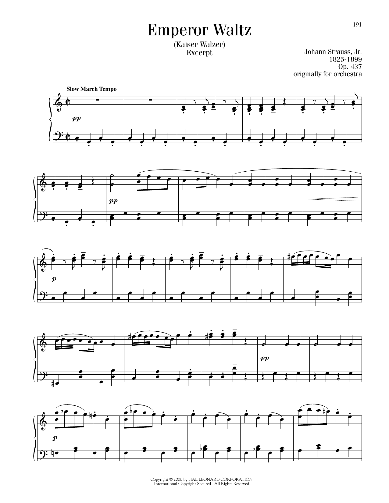 Johann Strauss II Emperor Waltz, Op. 437 sheet music notes printable PDF score