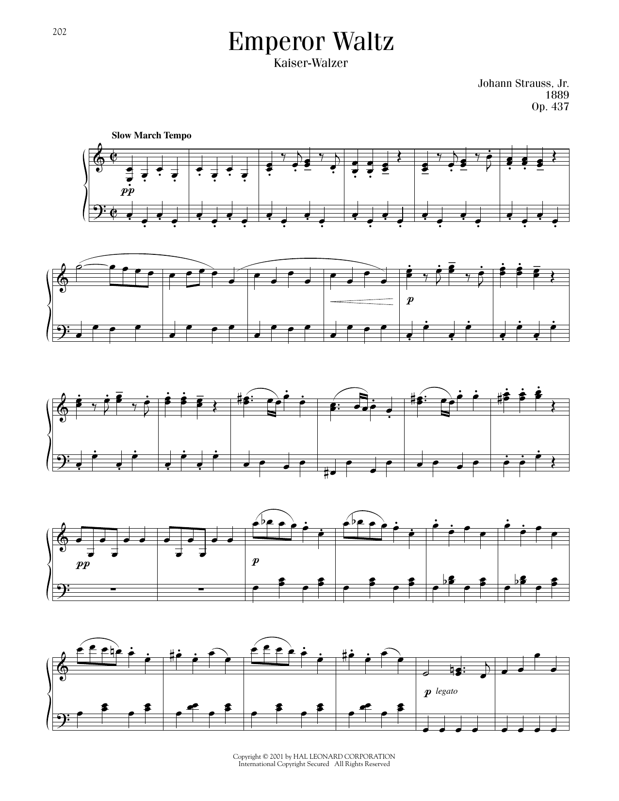 Johann Strauss Emperor Waltz, Op. 437 sheet music notes printable PDF score