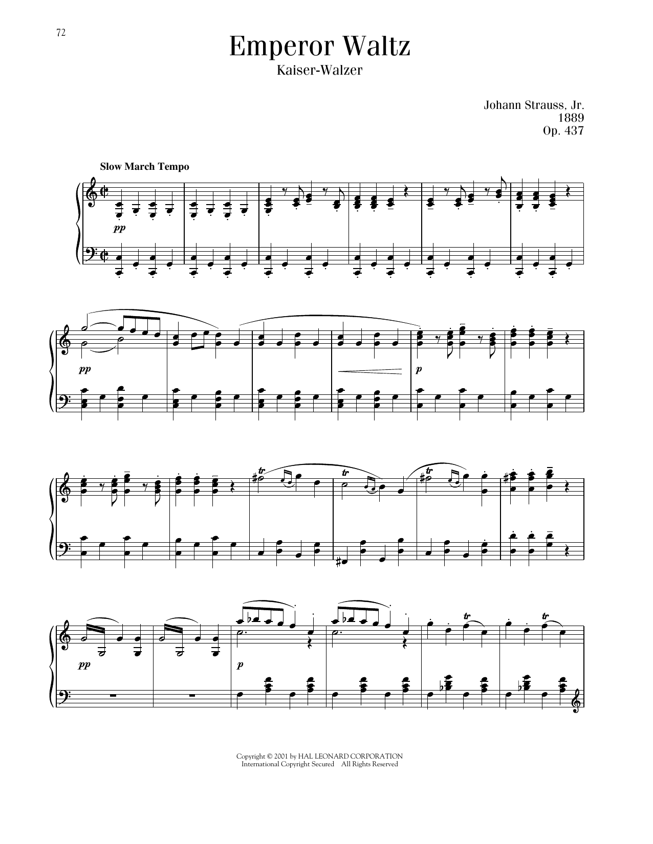 Johann Strauss Emperor Waltz, Op. 437 sheet music notes printable PDF score