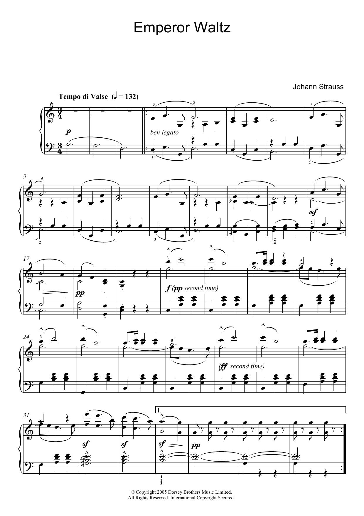 Download Johann Strauss II Emperor Waltz Sheet Music
