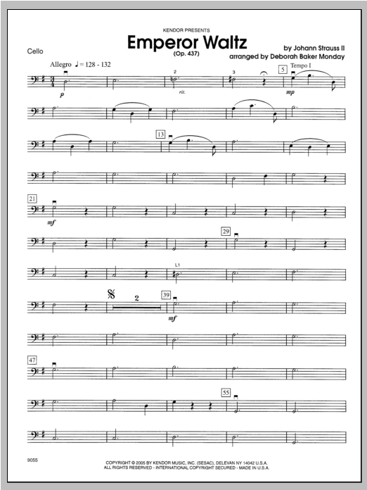 Download Monday Emperor Waltz (Opus 437) - Cello Sheet Music