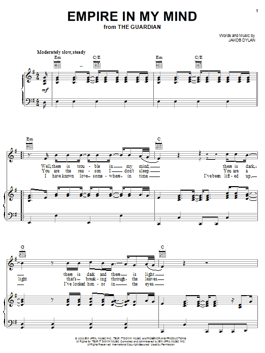 Download The Wallflowers Empire In My Mind (from The Guardian) Sheet Music
