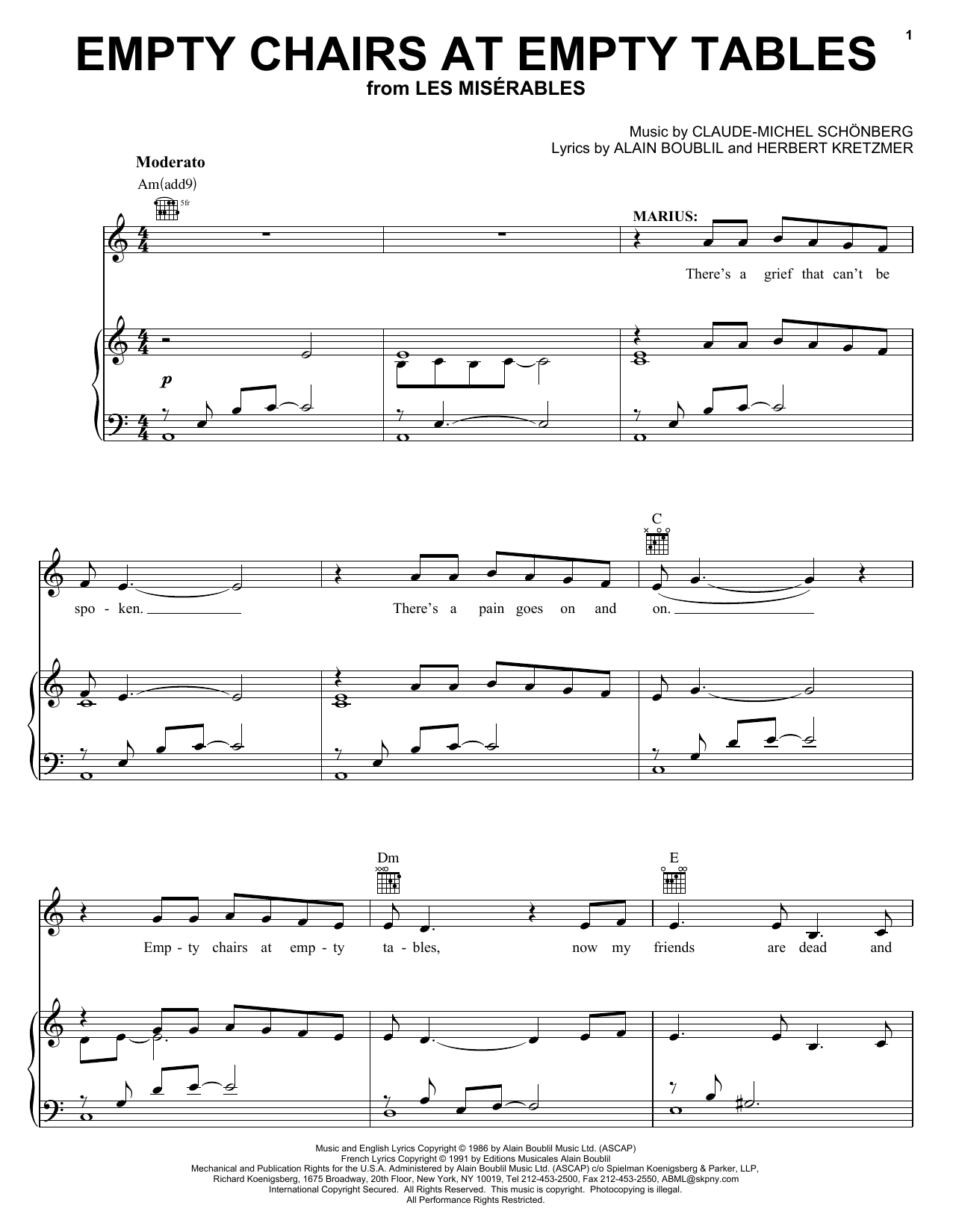 Download Alain Boublil Empty Chairs At Empty Tables Sheet Music