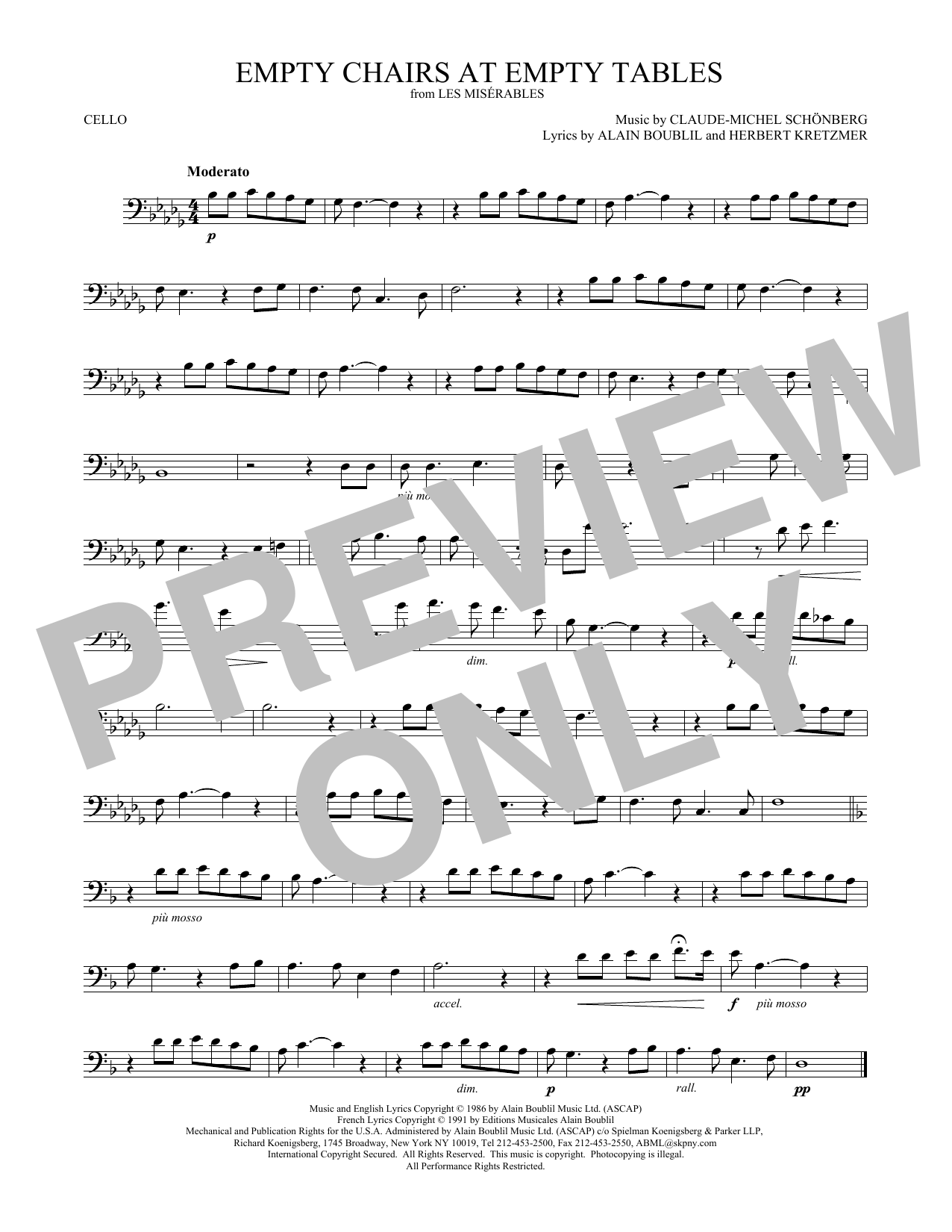 Download Claude-Michel Schonberg Empty Chairs At Empty Tables Sheet Music