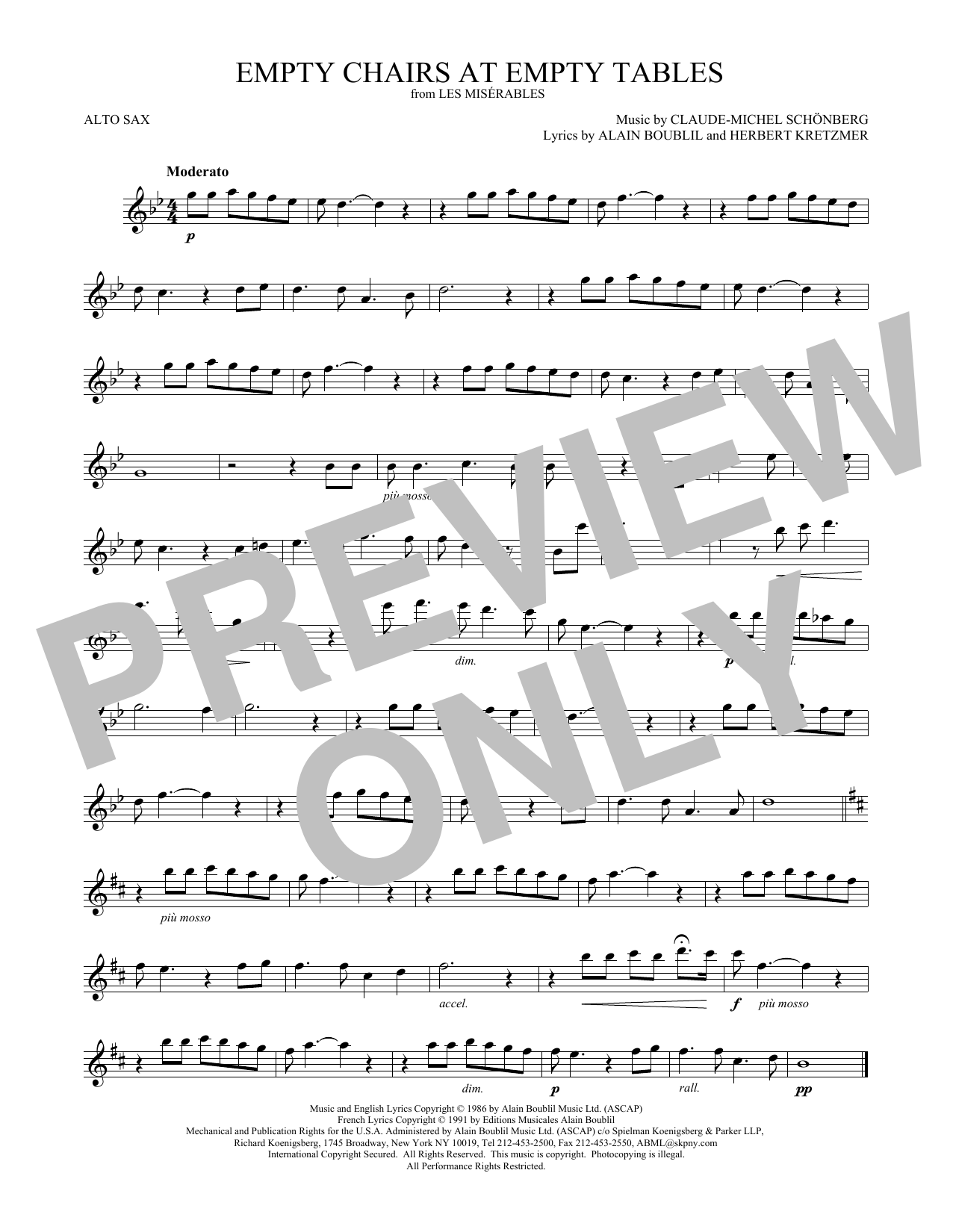 Download Claude-Michel Schonberg Empty Chairs At Empty Tables Sheet Music
