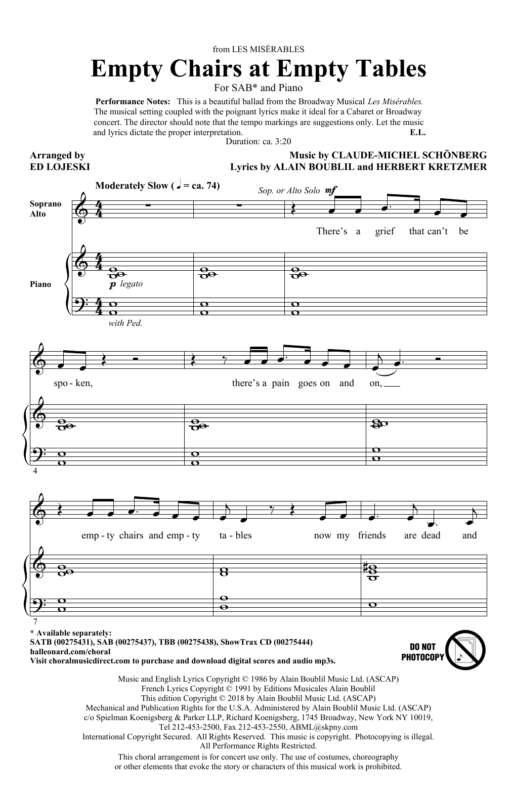 Download Boublil and Schonberg Empty Chairs At Empty Tables (from Les Sheet Music