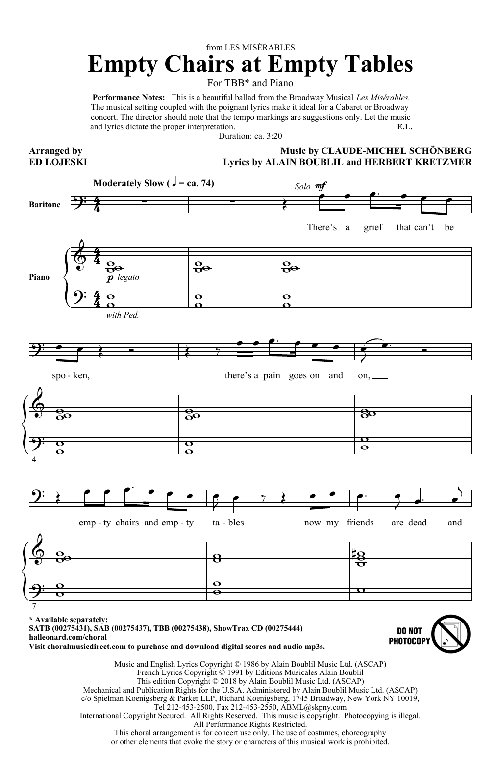 Download Boublil and Schonberg Empty Chairs At Empty Tables (from Les Sheet Music
