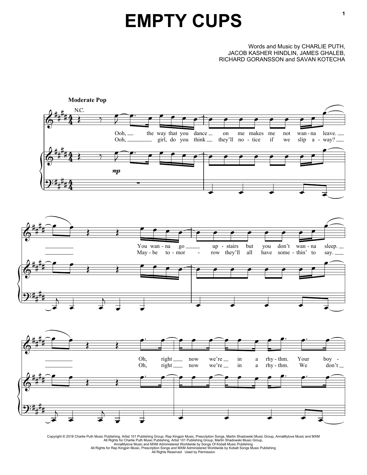 Download Charlie Puth Empty Cups Sheet Music