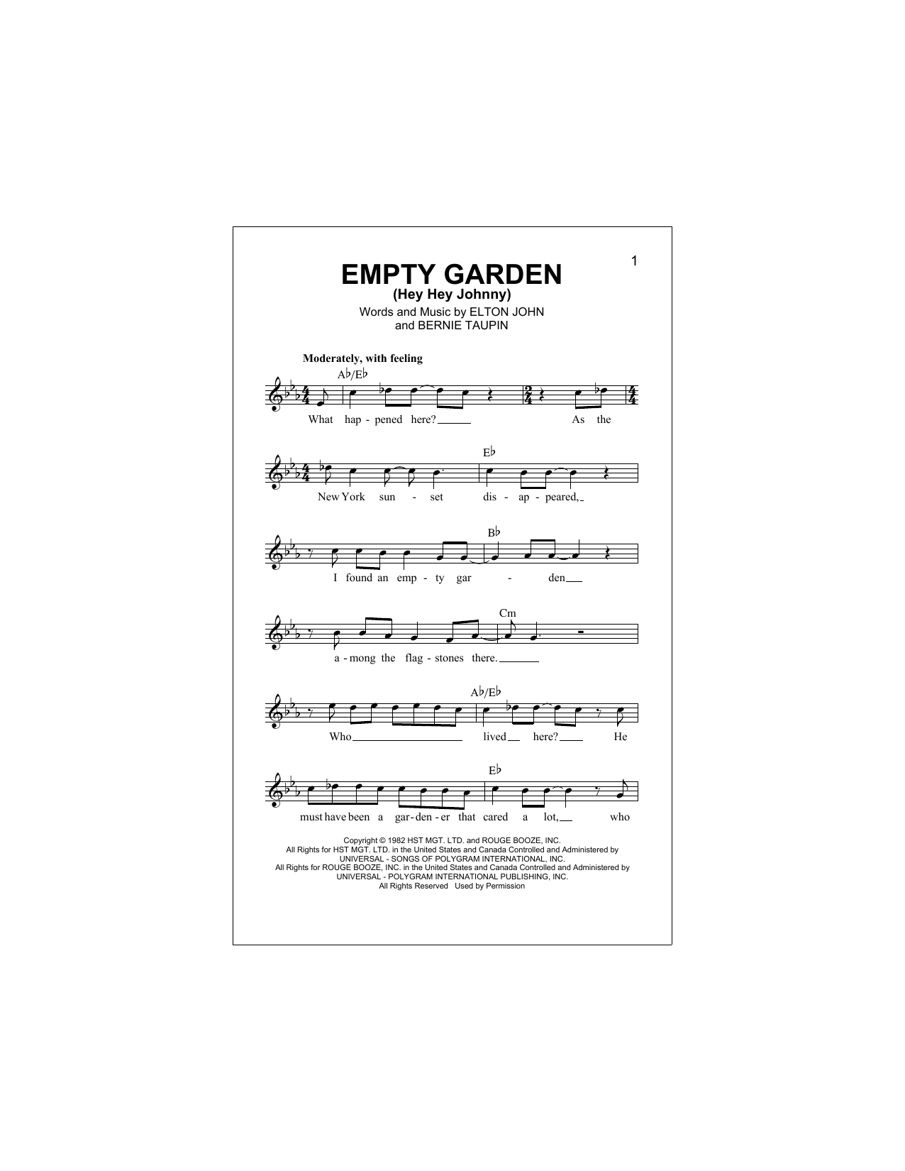 Download Elton John Empty Garden (Hey Hey Johnny) Sheet Music