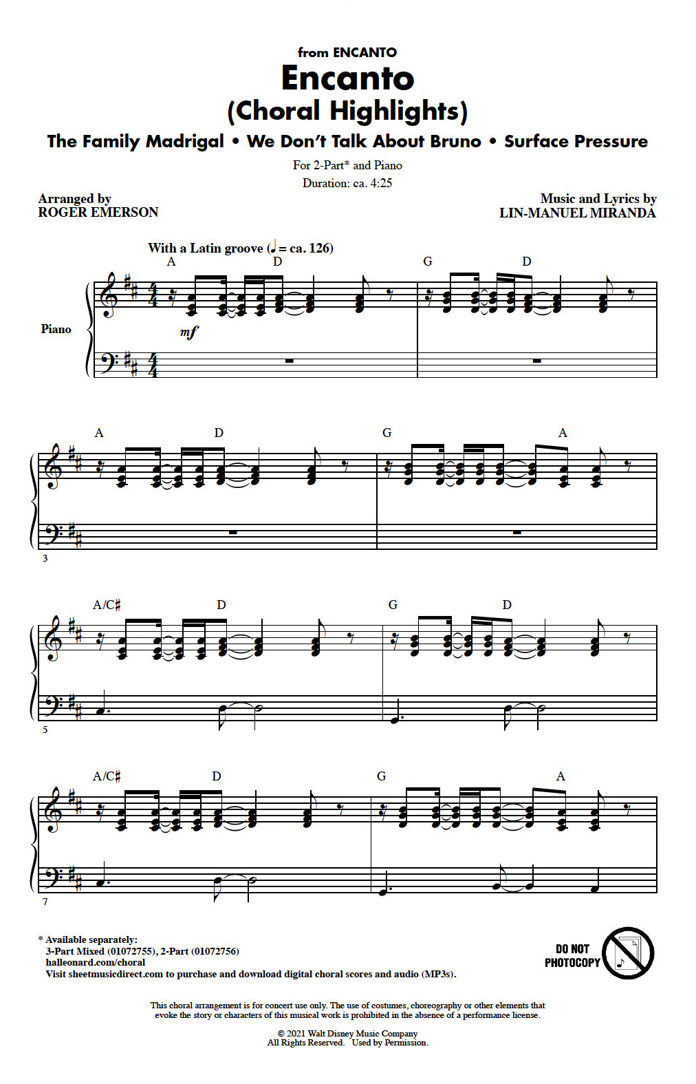Download Lin-Manuel Miranda Encanto (Choral Highlights) (arr. Roger Sheet Music