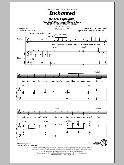 Download Alan Menken Enchanted (Choral Highlights) (arr. Ala Sheet Music