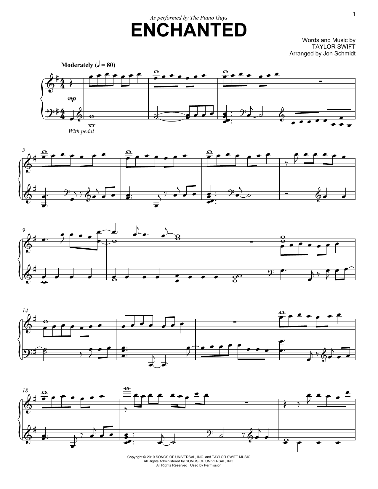 The Piano Guys Enchanted sheet music notes printable PDF score