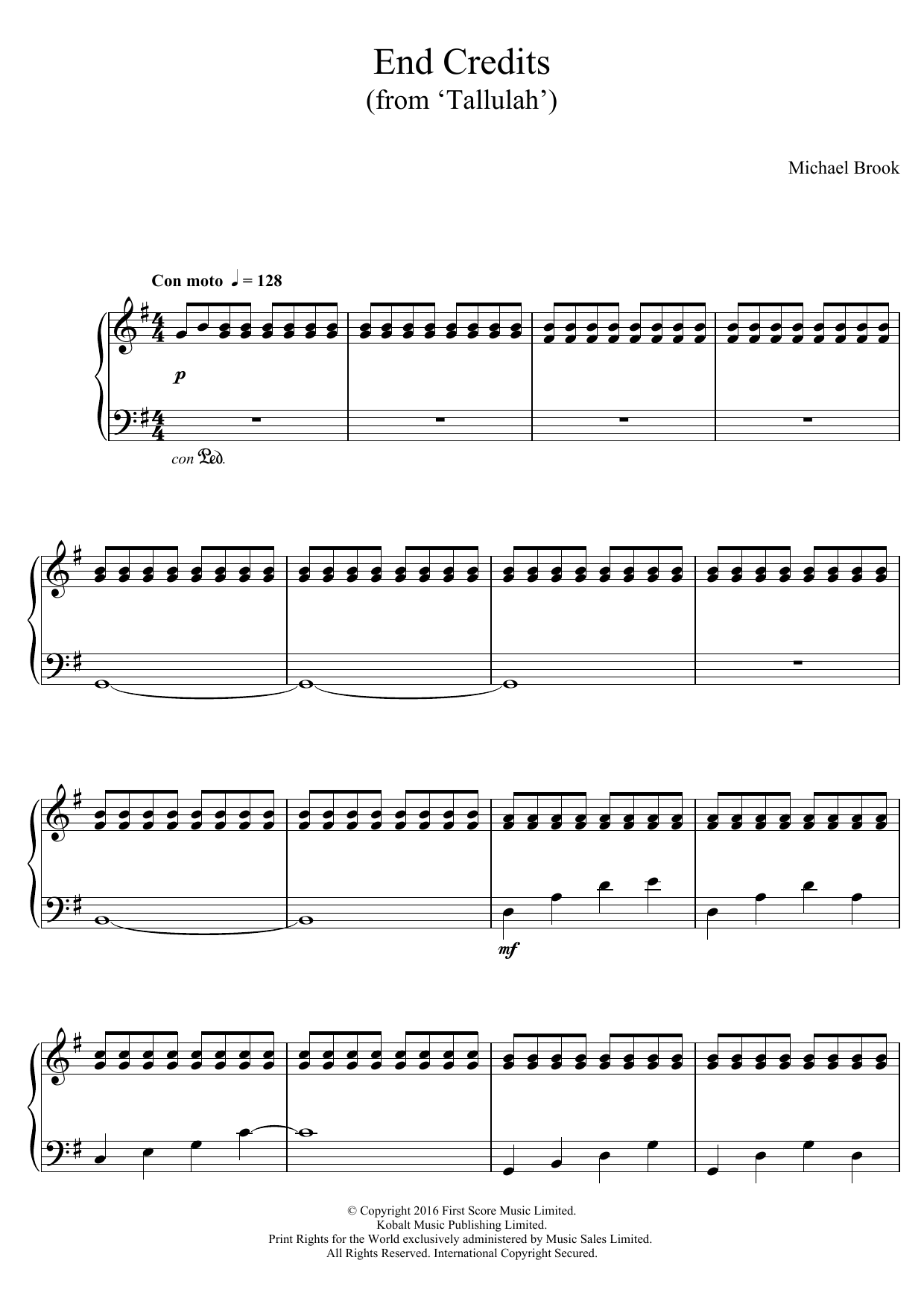 Download Michael Brook End Credits (from 'Tallulah') Sheet Music