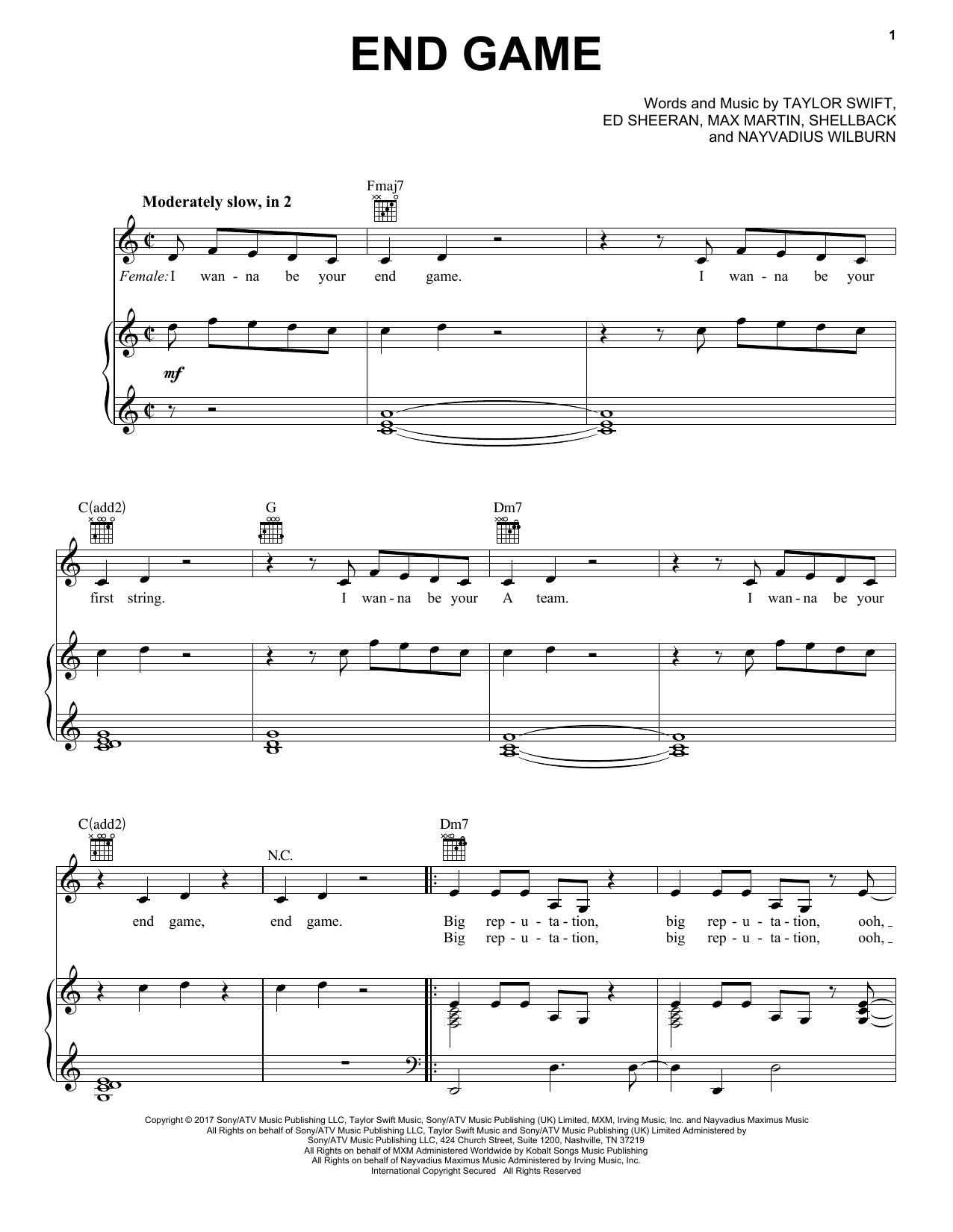 Download Taylor Swift End Game (feat. Ed Sheeran and Future) Sheet Music