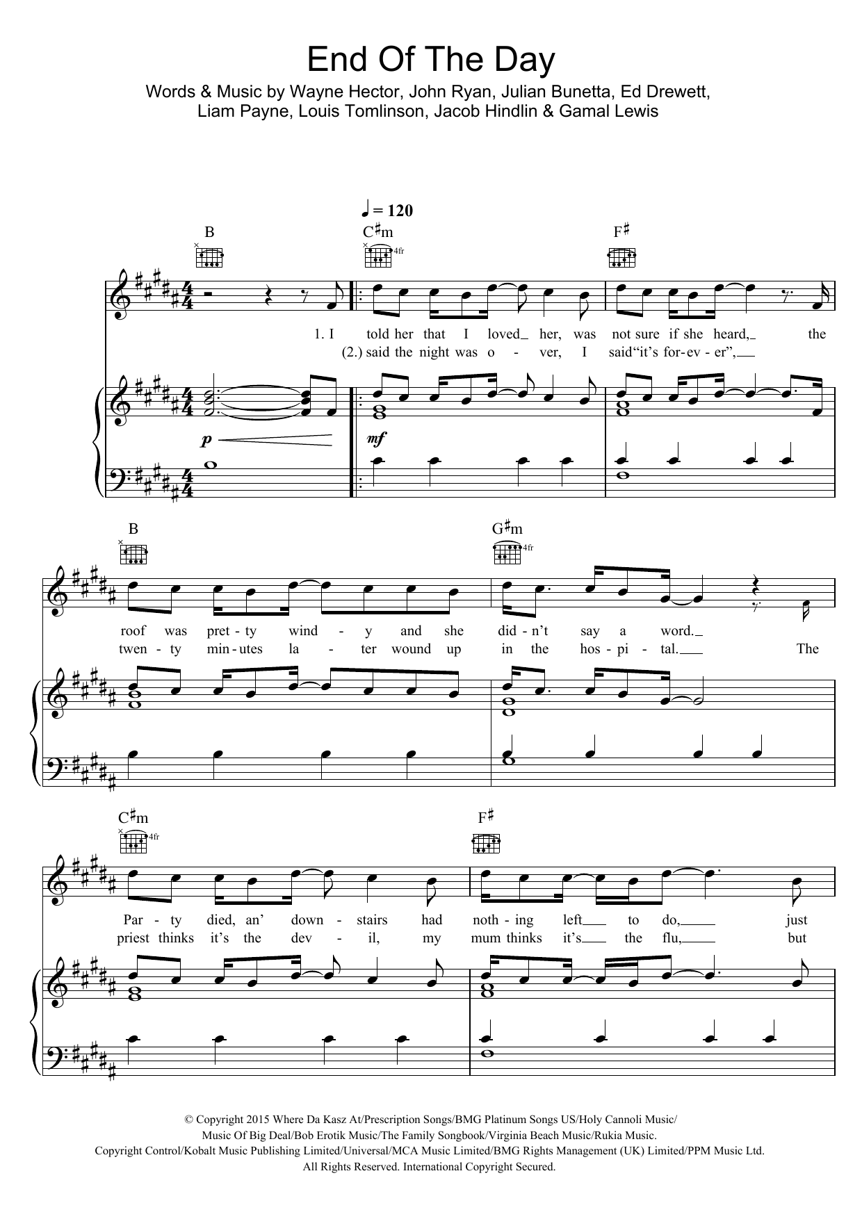 Download One Direction End Of The Day Sheet Music