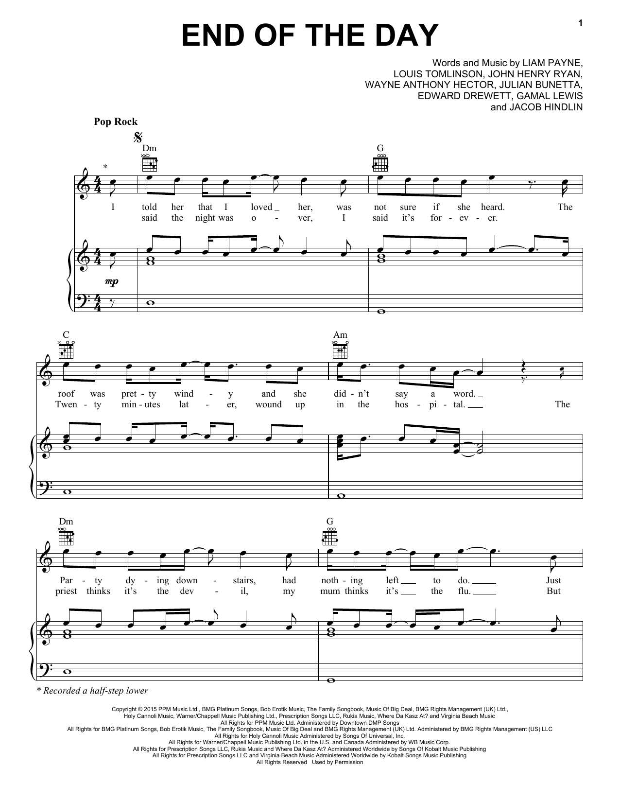 Download One Direction End Of The Day Sheet Music