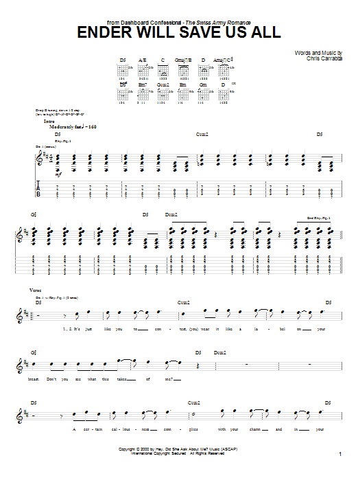 Download Dashboard Confessional Ender Will Save Us All Sheet Music