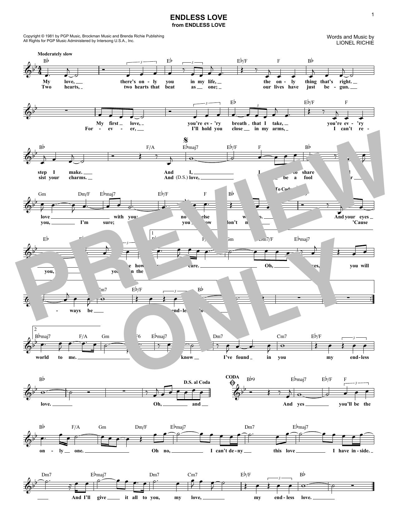 Download Lionel Richie & Diana Ross Endless Love Sheet Music