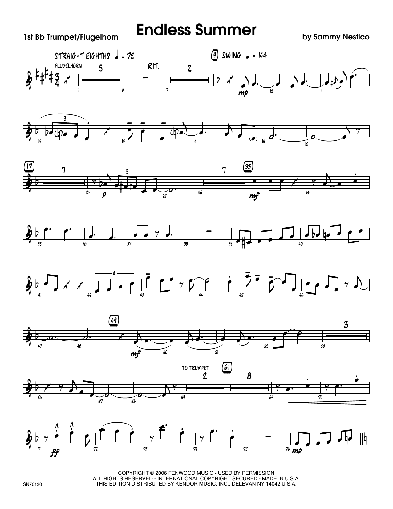 Download Sammy Nestico Endless Summer - 1st Bb Trumpet Sheet Music