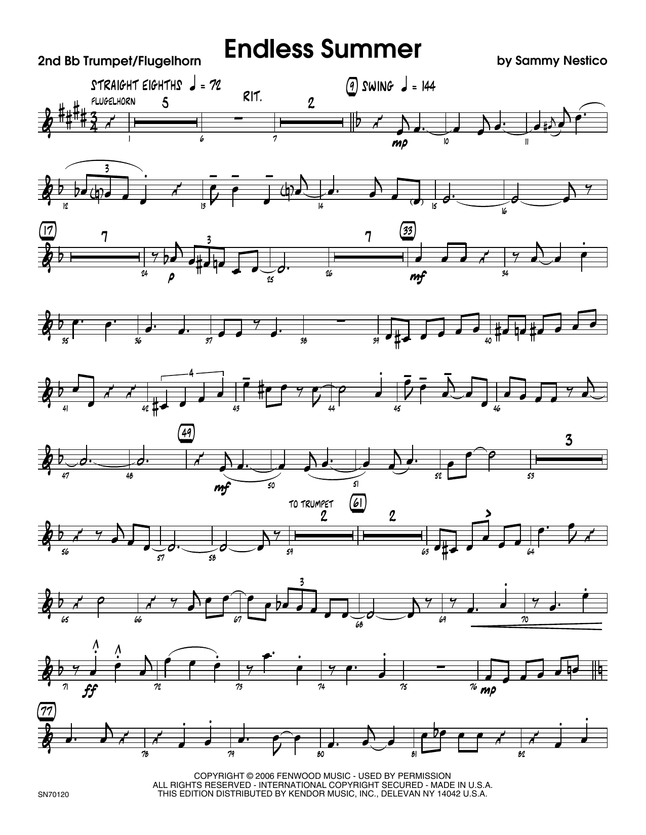 Download Sammy Nestico Endless Summer - 2nd Bb Trumpet Sheet Music
