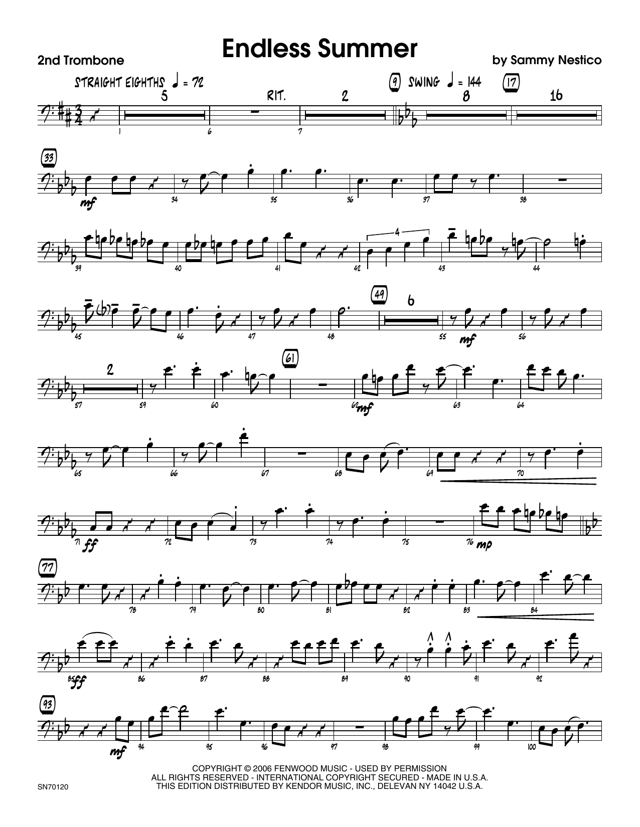 Download Sammy Nestico Endless Summer - 2nd Trombone Sheet Music