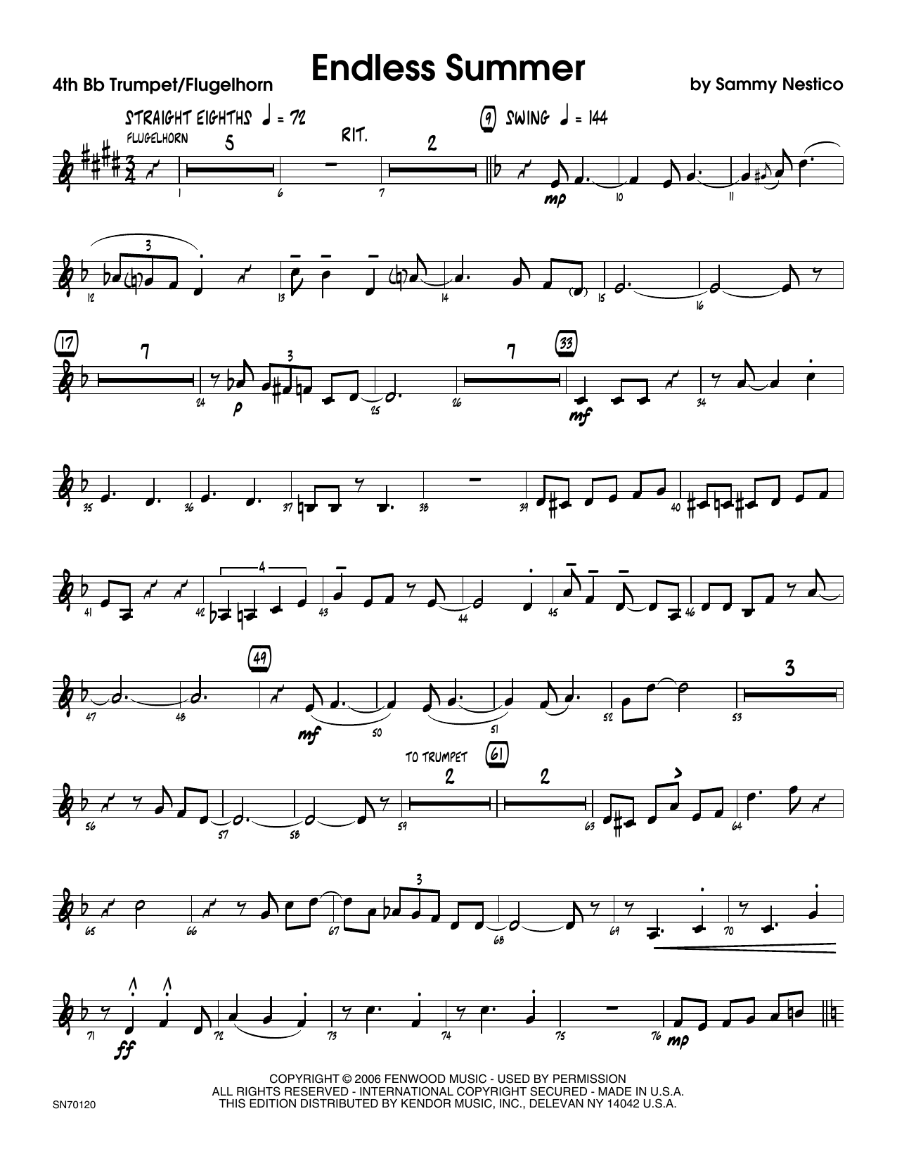 Download Sammy Nestico Endless Summer - 4th Bb Trumpet Sheet Music
