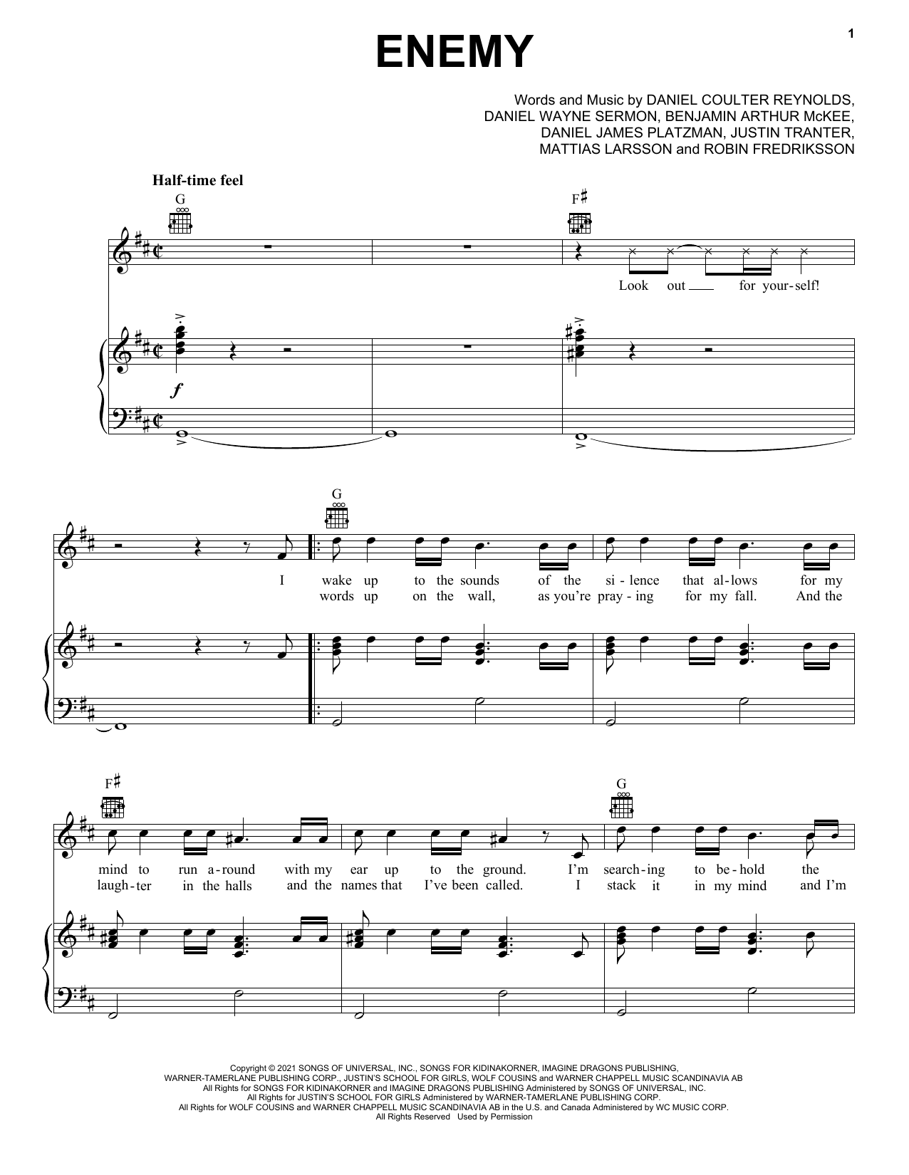 Download Imagine Dragons & JID Enemy (from the series Arcane League of Sheet Music
