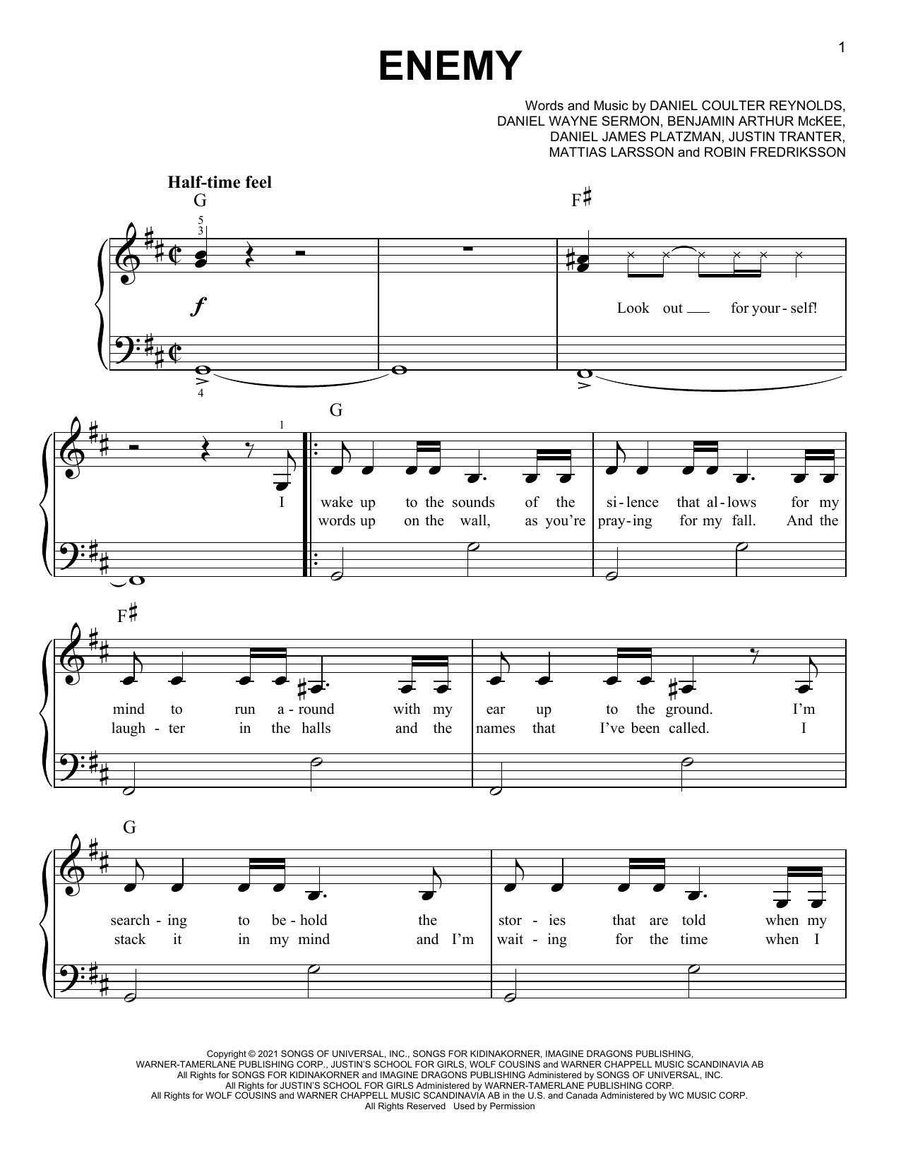 Download Imagine Dragons X JID Enemy (from the series Arcane League of Sheet Music