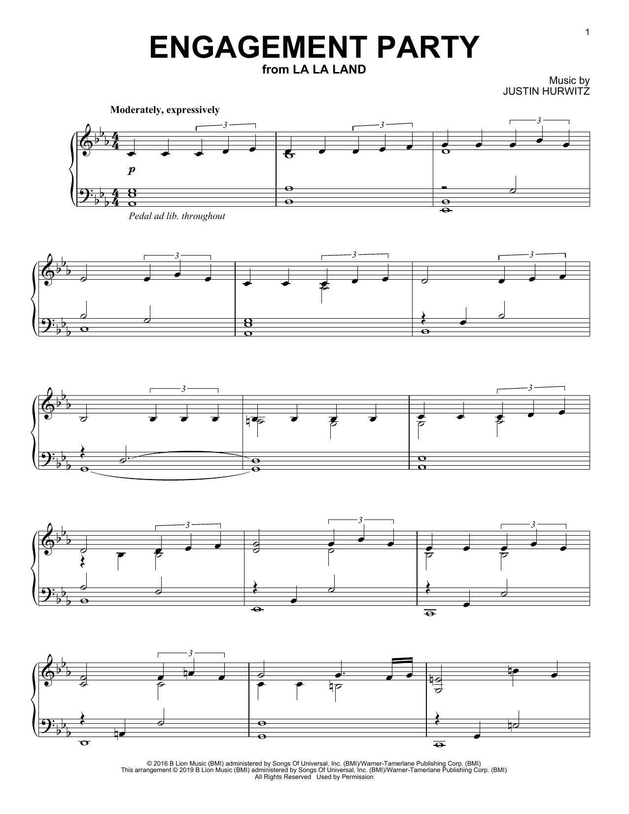 Download Justin Hurwitz Engagement Party (from La La Land) Sheet Music