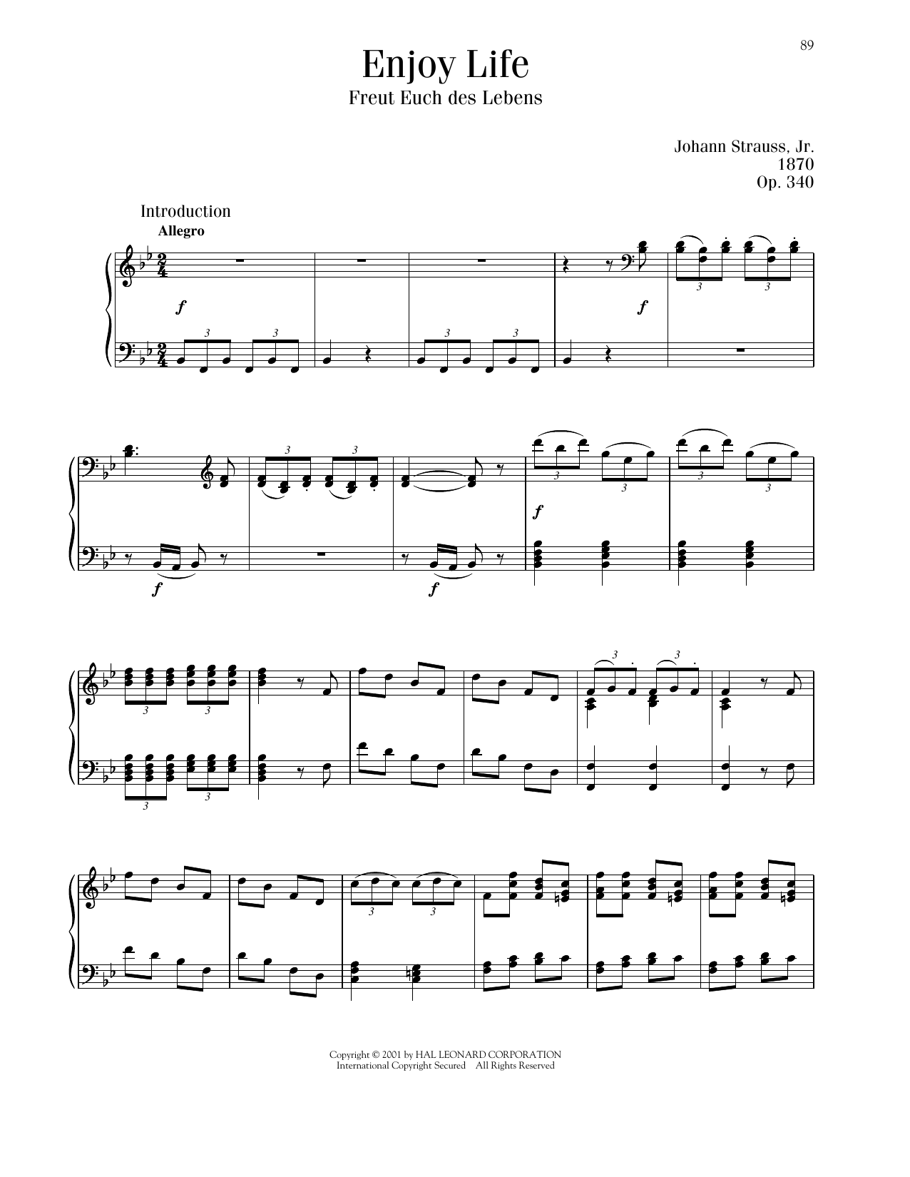 Johann Strauss Enjoy Life, Op. 340 sheet music notes printable PDF score