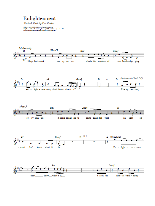 Van Morrison Enlightenment sheet music notes printable PDF score