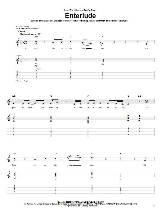Download The Killers Enterlude Sheet Music