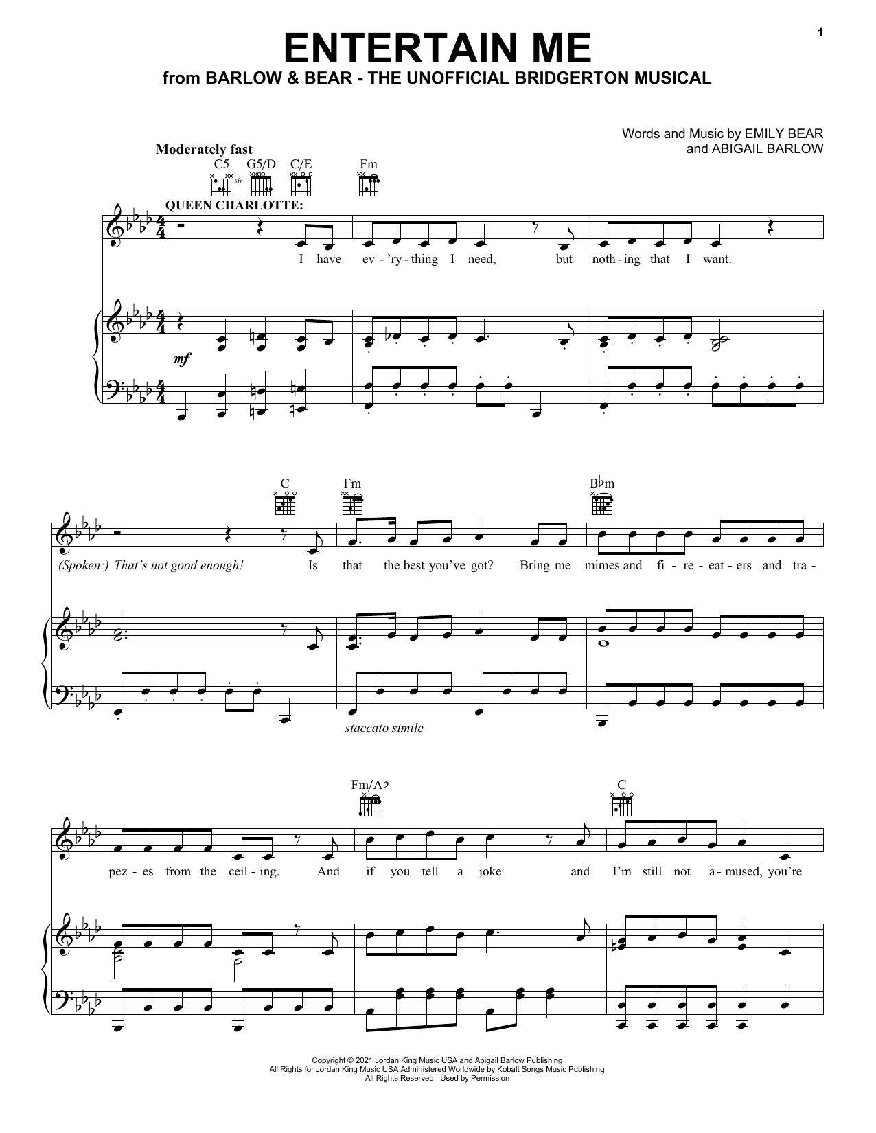 Download Barlow & Bear Entertain Me (from The Unofficial Bridg Sheet Music