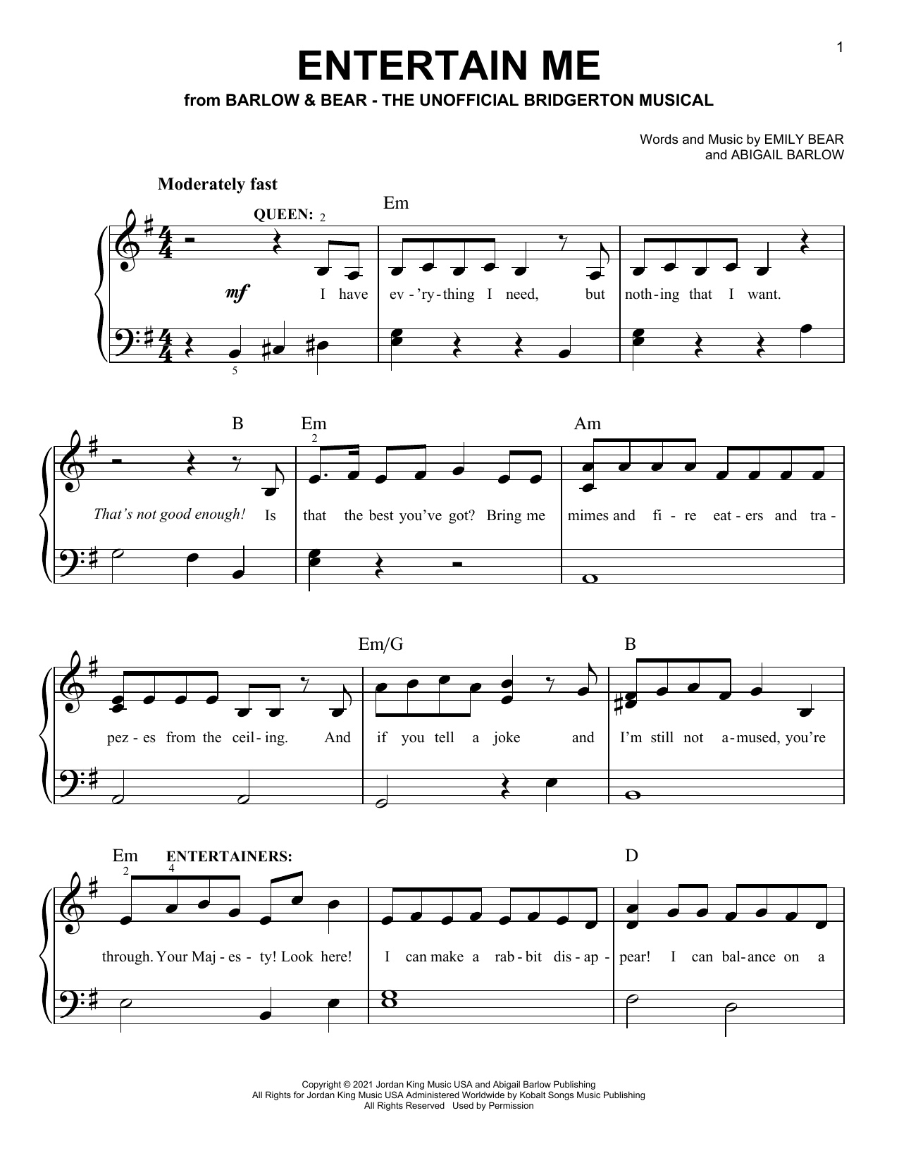 Download Barlow & Bear Entertain Me (from The Unofficial Bridg Sheet Music
