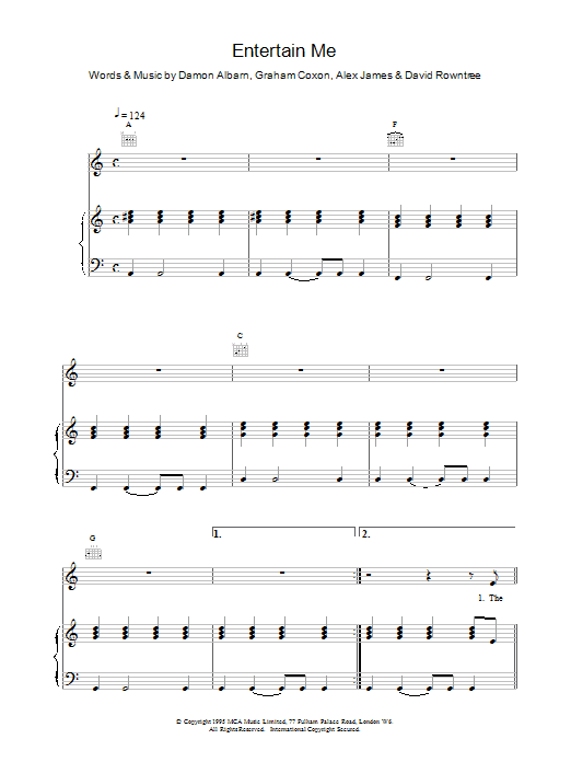 Blur Entertain Me sheet music notes printable PDF score