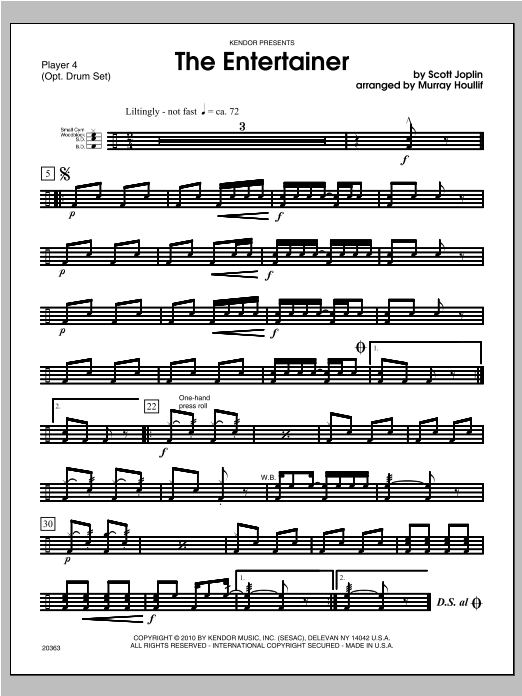 Download Houllif Entertainer, The - Percussion 4 Sheet Music