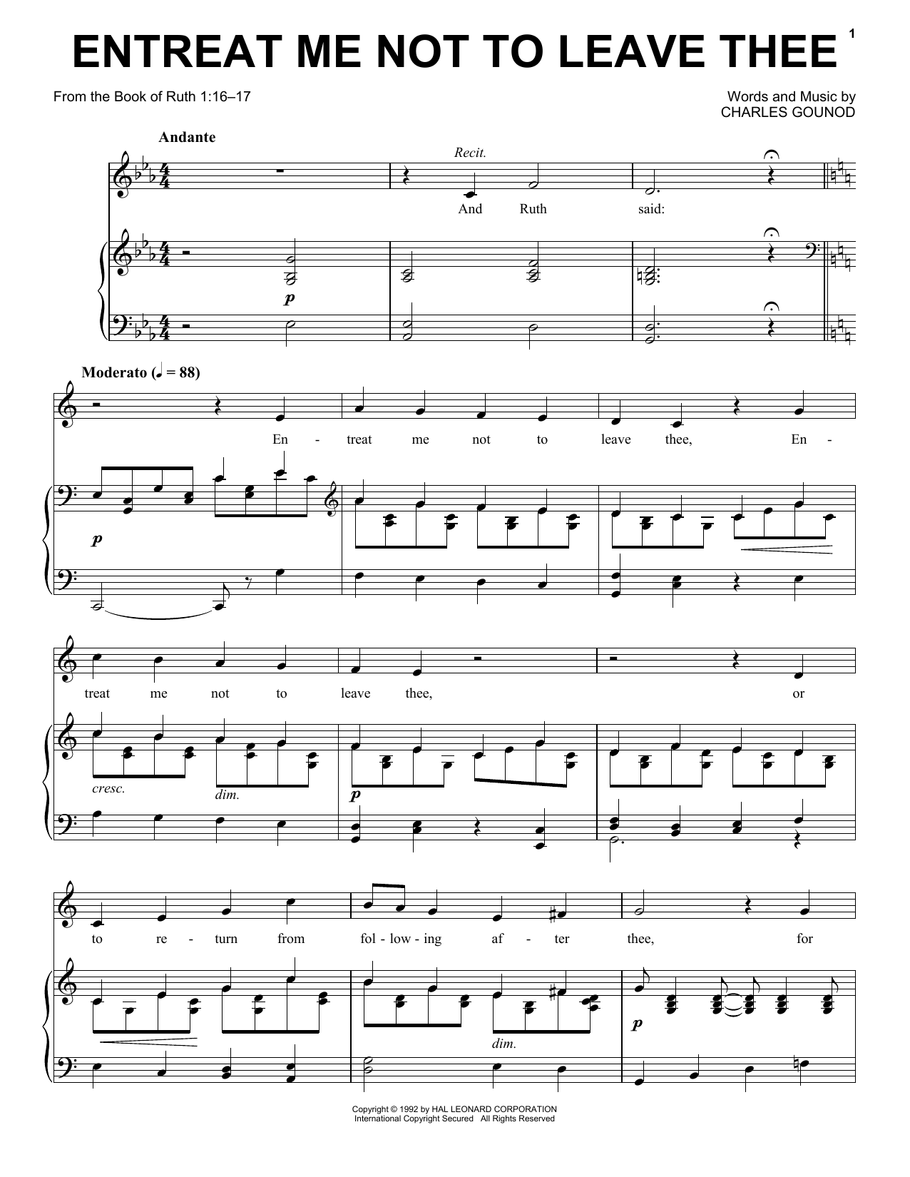Charles Gounod Entreat Me Not To Leave Thee sheet music notes printable PDF score
