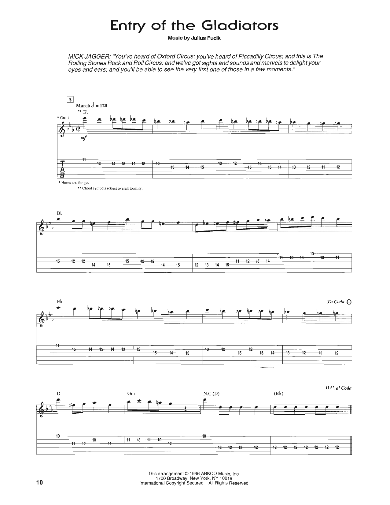 Download The Rolling Stones Entry Of The Gladiators Sheet Music