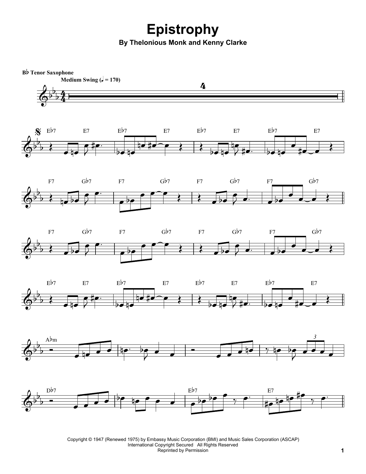 Download Coleman Hawkins Epistrophy Sheet Music