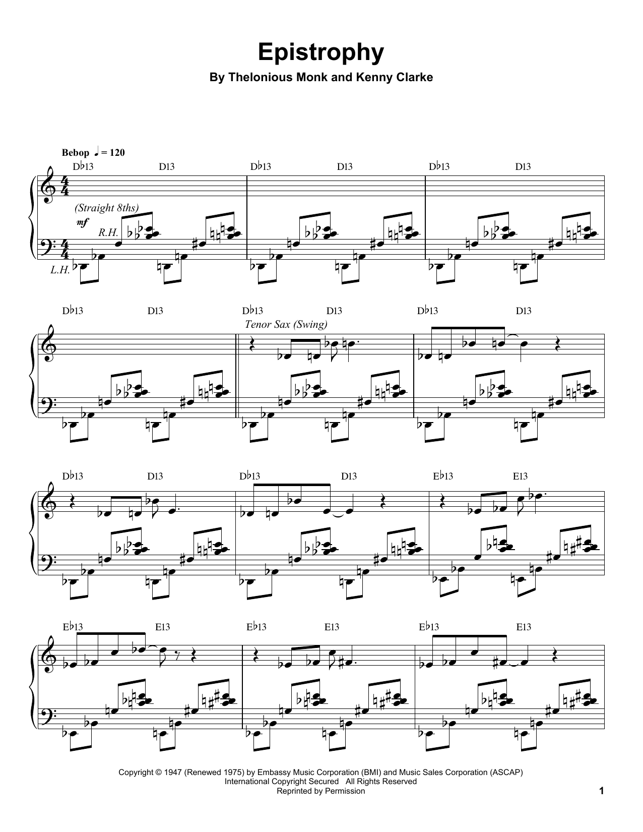 Download Thelonious Monk Epistrophy Sheet Music