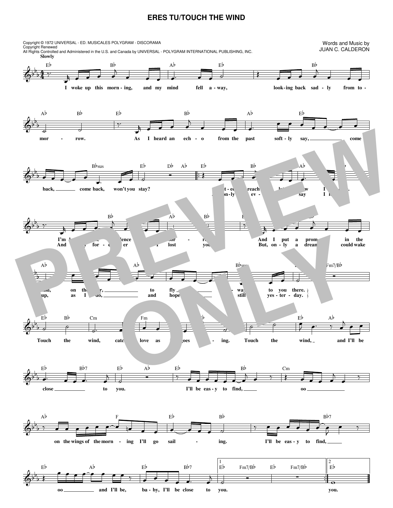 Download Mocedades Eres Tu/Touch The Wind Sheet Music