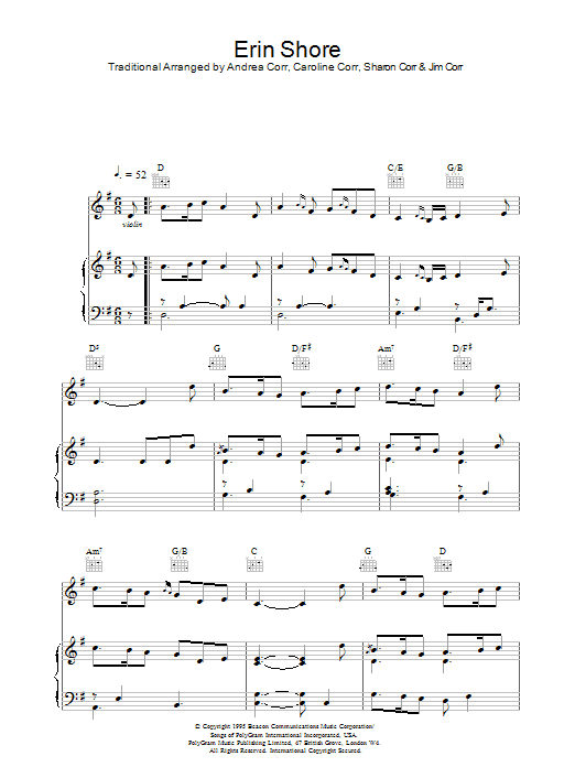 The Corrs Erin Shore sheet music notes printable PDF score