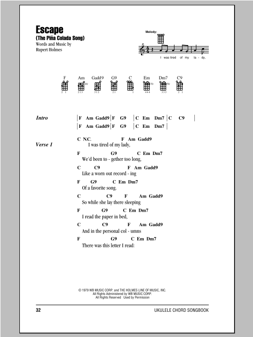 Download Rupert Holmes Escape (The Pina Colada Song) Sheet Music