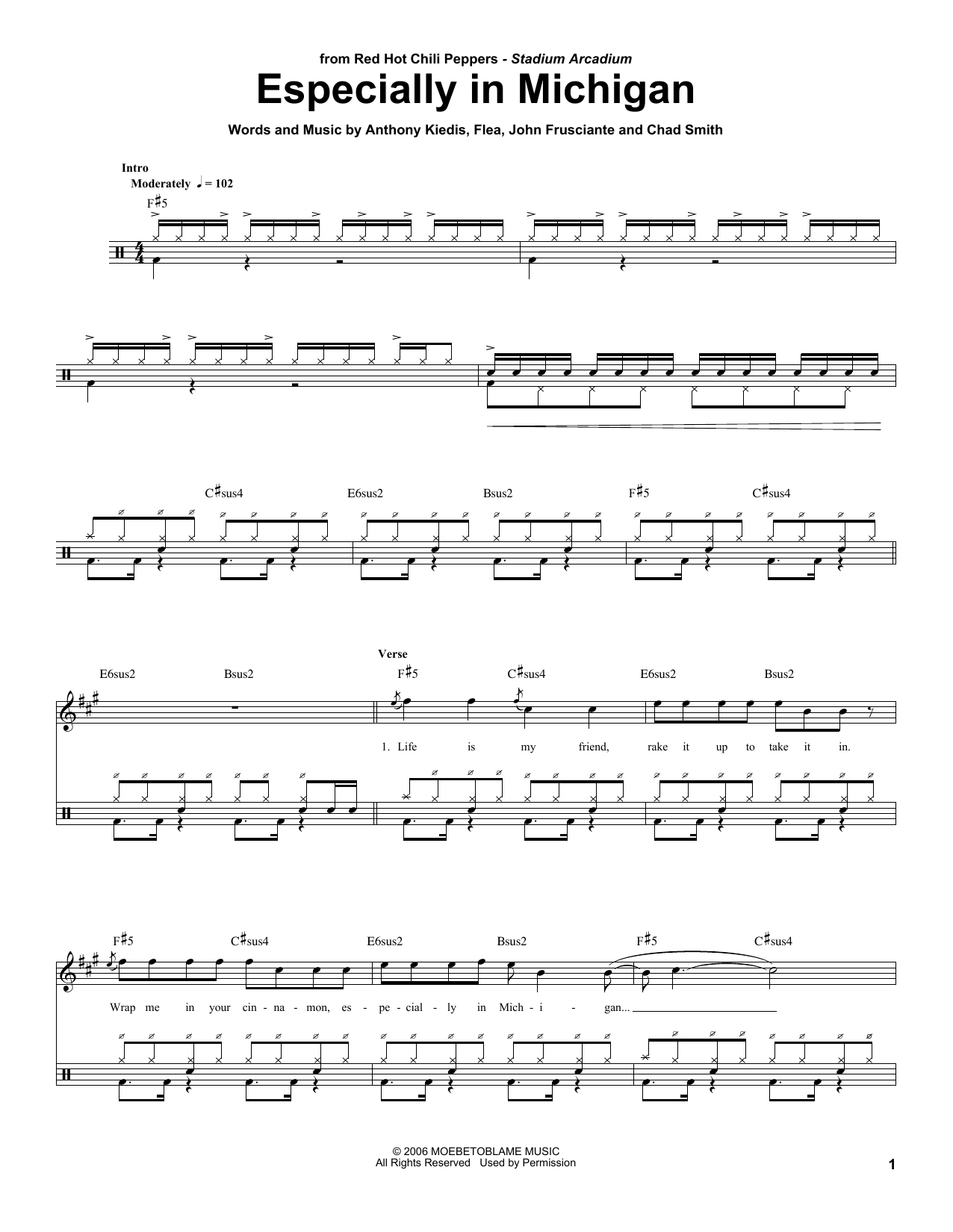 Download Red Hot Chili Peppers Especially In Michigan Sheet Music