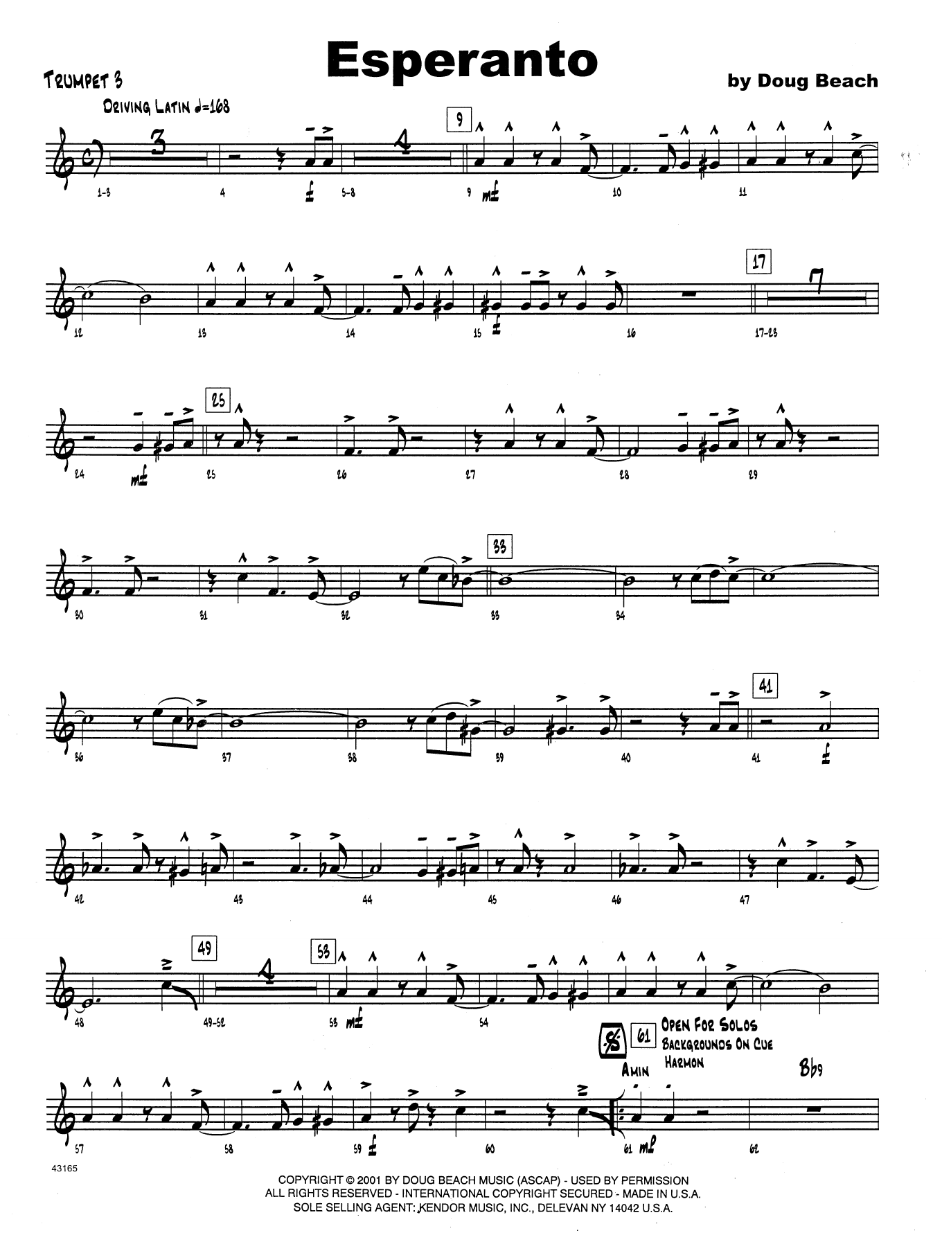 Download Doug Beach Esperanto - 3rd Bb Trumpet Sheet Music