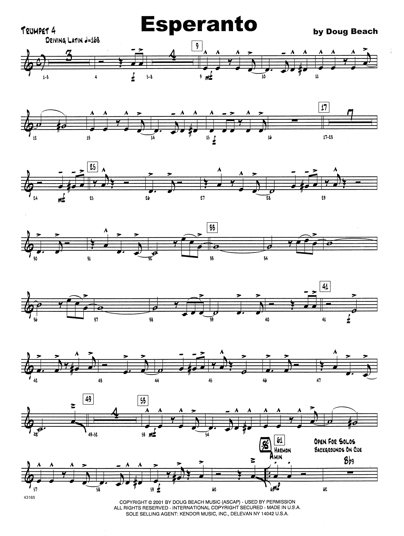 Download Doug Beach Esperanto - 4th Bb Trumpet Sheet Music