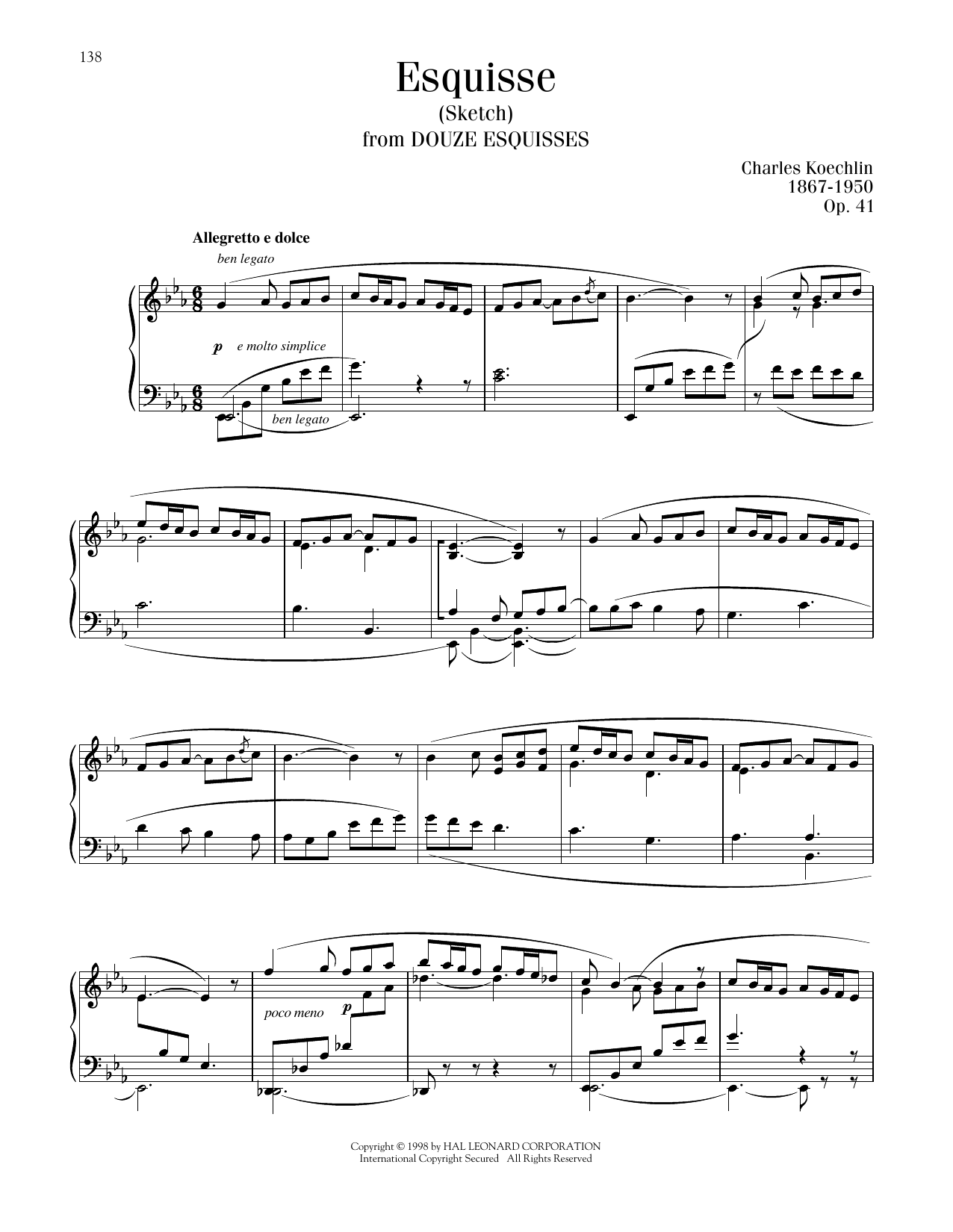 Charles Koechlin Esquisse (Sketch) sheet music notes printable PDF score