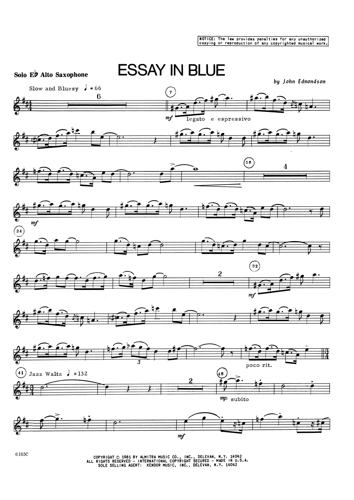 Download John Edmondson Essay In Blue - Eb Alto Saxophone Sheet Music